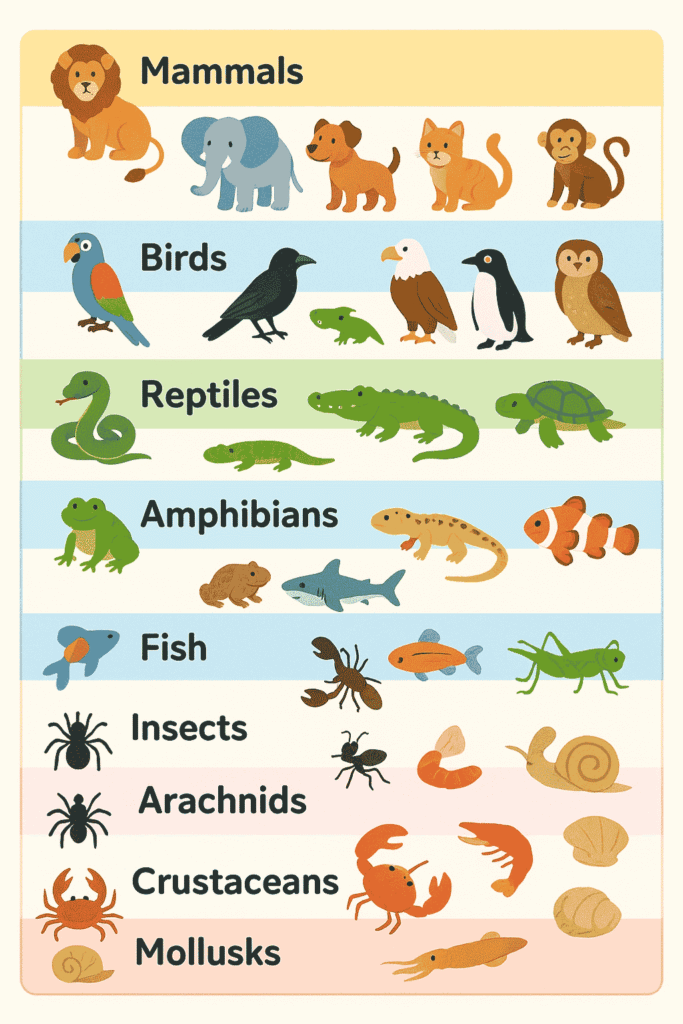 Types of animals with name for kids